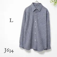 ギンガムチェック シャツ L 長袖 白黒 モノトーン カジュアル レディース