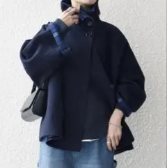 SHIPS any: リバー スタンドカラー ポンチョ ショート コート