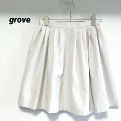 grove グローブ　膝丈フレアスカート　シンプル　無地　ベージュ　M