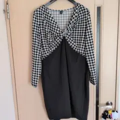 チェック柄長袖タイトワンピース