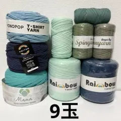 玉売り⭐9玉 Tシャツヤーン ロシアヤーン モノポップ ブルー グリーン 無地