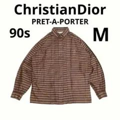 90s ChristianDior プレタポルテ ボーダー 比翼 長袖シャツのサムネイル