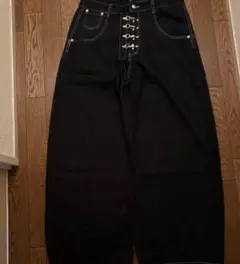 ブラック ワイドレッグデニムパンツ