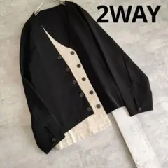 美品アンティカ ドッキングジャケットリネン ノーカラー2WAY　F　黒ゆったりのサムネイル