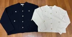 ジャスグリッティー　柄編みニットジャケット紺　キラキラニットジャケットオフ白　S