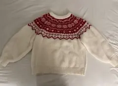 ノルディック柄 長袖ニットセーター ホワイト/レッド