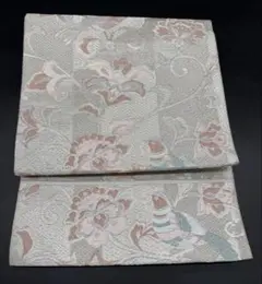 高級 正絹 袋帯 礼装 フォーマル 洒落帯　銀糸　花柄　唐草　小鳥　386