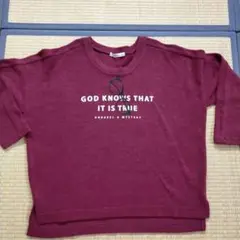 バーガンディ プリント入り 長袖Tシャツ M