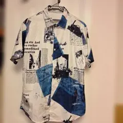 S.C様専用青と白の幾何学模様 半袖シャツ