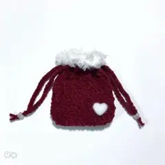 【売り切りセール】現品限り ハート巾着 ワインレッド ハンドメイド 編み物