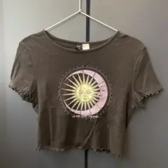 太陽と月グラフィック クロップドTシャツ Mサイズ