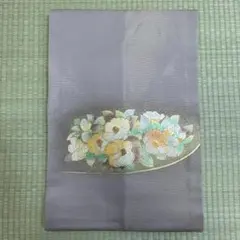 名古屋帯 正絹 花柄 落ち着いた紫系 0211-14-B1