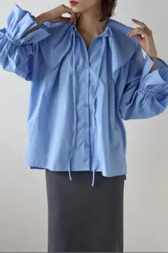 ボンジュールサガン新品未使用ラッフルカラーブラウスMブルー入園式入学式セレモニー