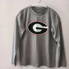 ジョージアブルドッグス　グレー ロゴプリント 長袖Tシャツ