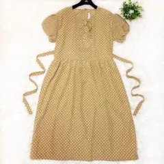 フリーサイズ✨ピンクハウス　マキシワンピース　ドット　パフスリーブ　ベージュ