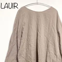 【LAUIR】タグ付　ボリュームスリーブバックリボンブラウス　ブラウン　XL