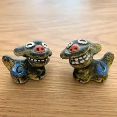 ⁠【ペア】シーサー 黒×黄 魔除け 玄関飾り⁠ 置物 インテリア 沖縄 縁起物