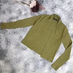 オープンフロント カーディガン オリーブグリーン 長袖 カジュアル ウール混