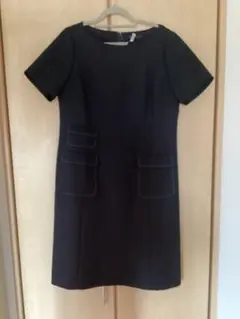 ネイビー　ダーマコレクション　半袖ひざ丈ワンピース