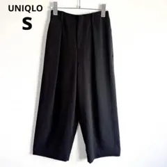4871ユニクロ【レディースs】タックワイドパンツ　ウエストゴム　ストレッチ　黒