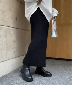 【新品未使用】リブニットタイトロングスカート　black Lサイズ