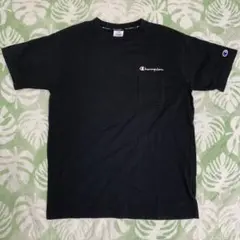 Champion ブラック Tシャツ Lサイズ ポケット付き　刺繍