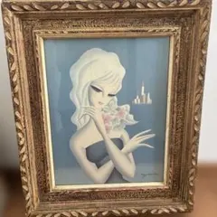 【F4号】水森亜土（sexy）手描き作品/表裏サイン有り/油彩/絵画/高級額縁入 F4号】水森亜土/手描き作品/表裏サイン有/裏描き有り/油彩/高級額縁入