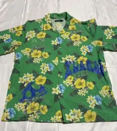 XLARGE アロハシャツ Lサイズ グリーン 花柄 ビッグロゴ 総柄 半袖