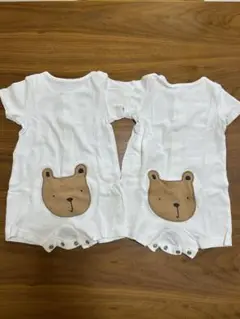 おしりクマ顔プリントロンパース2枚セット