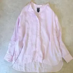 GAP リネン100 ビッグシルエットシャツ 薄紫 バンドカラー ナチュラル 