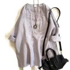 美品 アーバンリサーチドアーズ リネンピンタックVネックブラウス ライトパープル