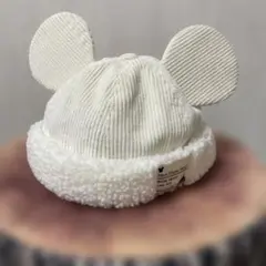 東京ディズニーリゾート　ミッキー 耳付き　コーデュロイ　ボア付きキャップ