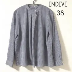 INDIVI ストライプブラウス 長袖 パールボタン 上品 きれいめ 38