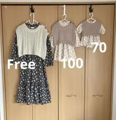 プティマインリアン　親子　姉妹　お揃い　リンクコーデ　花柄ワンピース　ベスト