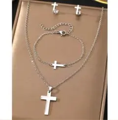 3セット★クロス　ネックレス とピアスとブレスレットサージカルステンレス