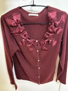 axes femme アクシーズファム リボンカーディガン ボルドー