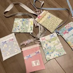 花柄リボン付き布製ポーチセット