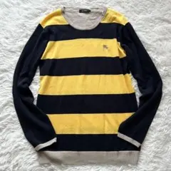 【美品】バーバリーブラックレーベル　リネン混　なニット　セーター　黒×黄　M 2