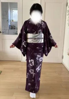 洗い済み　椿柄正絹小紋