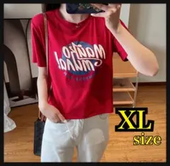 カジュアル tシャツ ゆったり レディース 半袖 ロゴ 夏 韓国 赤 XL