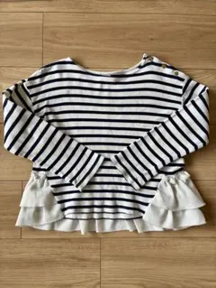 プティマイン ストライプ 長袖カットソー フリル付き