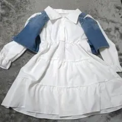 【110〜120cm 新品】デニム付き♡フリルスカート ワンピース