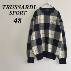 【美品】TRUSSARDI トラサルディ セーター 48 紺 白 チェックのサムネイル
