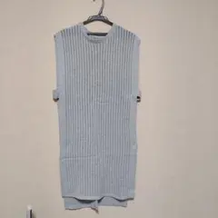 グレー メッシュ編み ノースリーブニットベスト