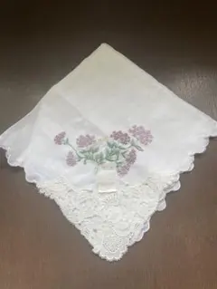WAKO 刺繍入りレース　リネンハンカチ　ミモザ