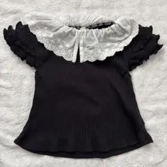 フリル付き襟 黒 半袖Tシャツ 90cm
