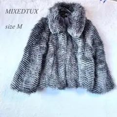 MIXEDTUX ショート丈フェイクファーコート M グレー系 総柄1247