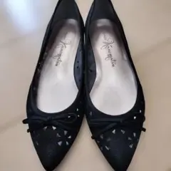 お値下げ♡GINZAかねまつブラックフラットシューズ リボン付き