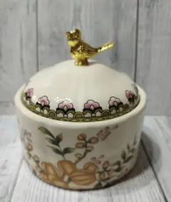 深川製磁 鹿 梅 桜 蓋物 シュガーポット ボンボニエール 小物入れ 金彩