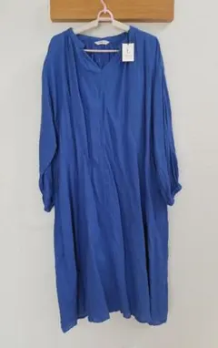 新品　スタジオクリップ☆リネン100ギャザースキッパーワンピース ブルー